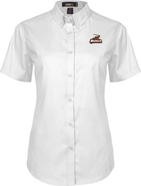 Norwich Womens Twill Button Up Short Sleeve White Primary Mark - ONLINE ONLY
